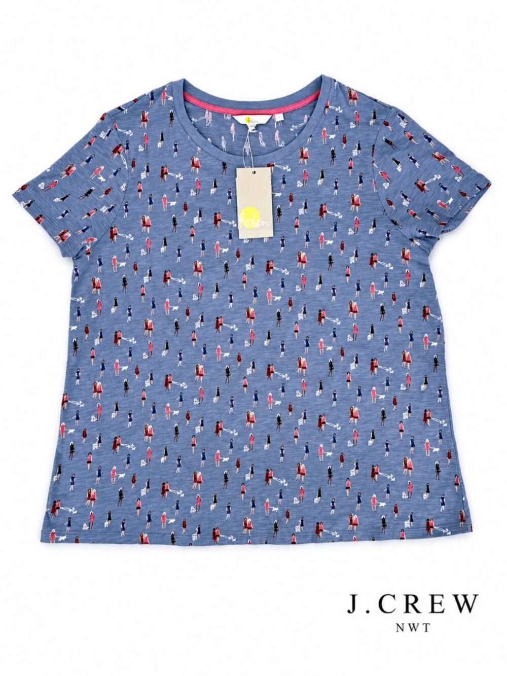 Boden Whimsical Dog Walker Tee 🐕 Blue Graphic XL NWT